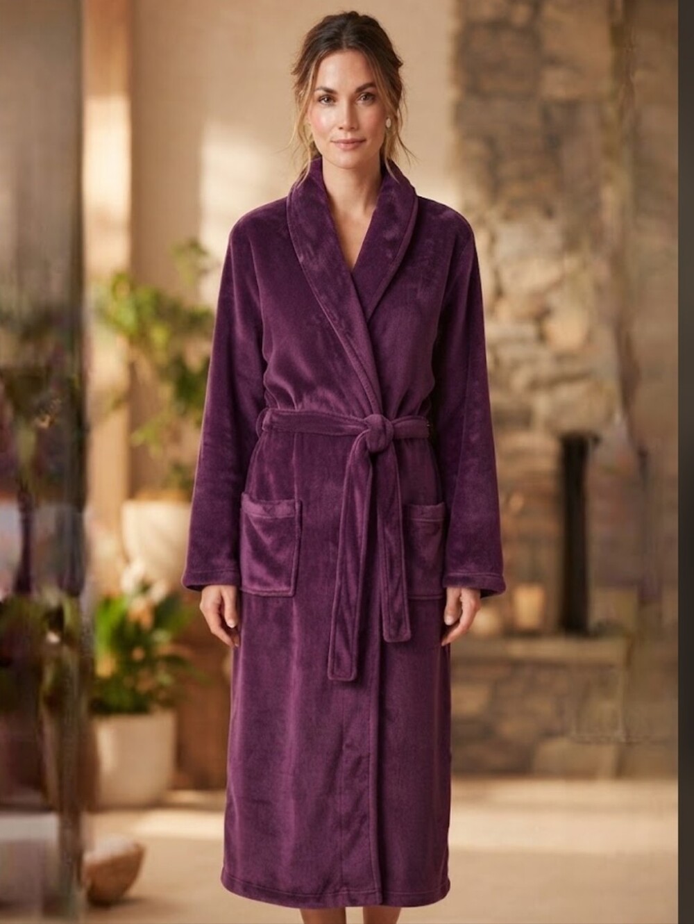 Bath & Body Works Plush Plum Purple Fleece Shawl Collar Robe - Size L/XL